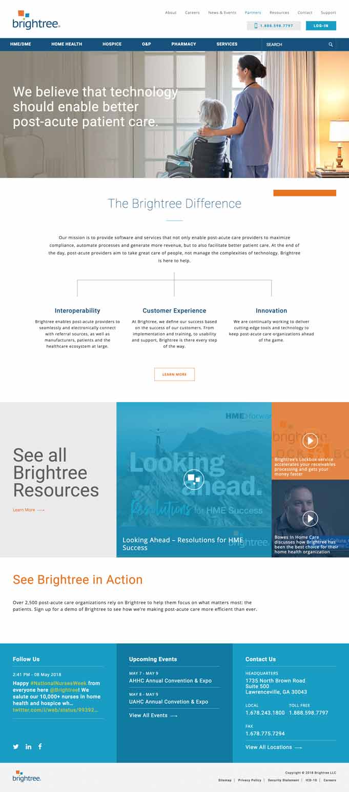 Brightree's refined-looking homepage