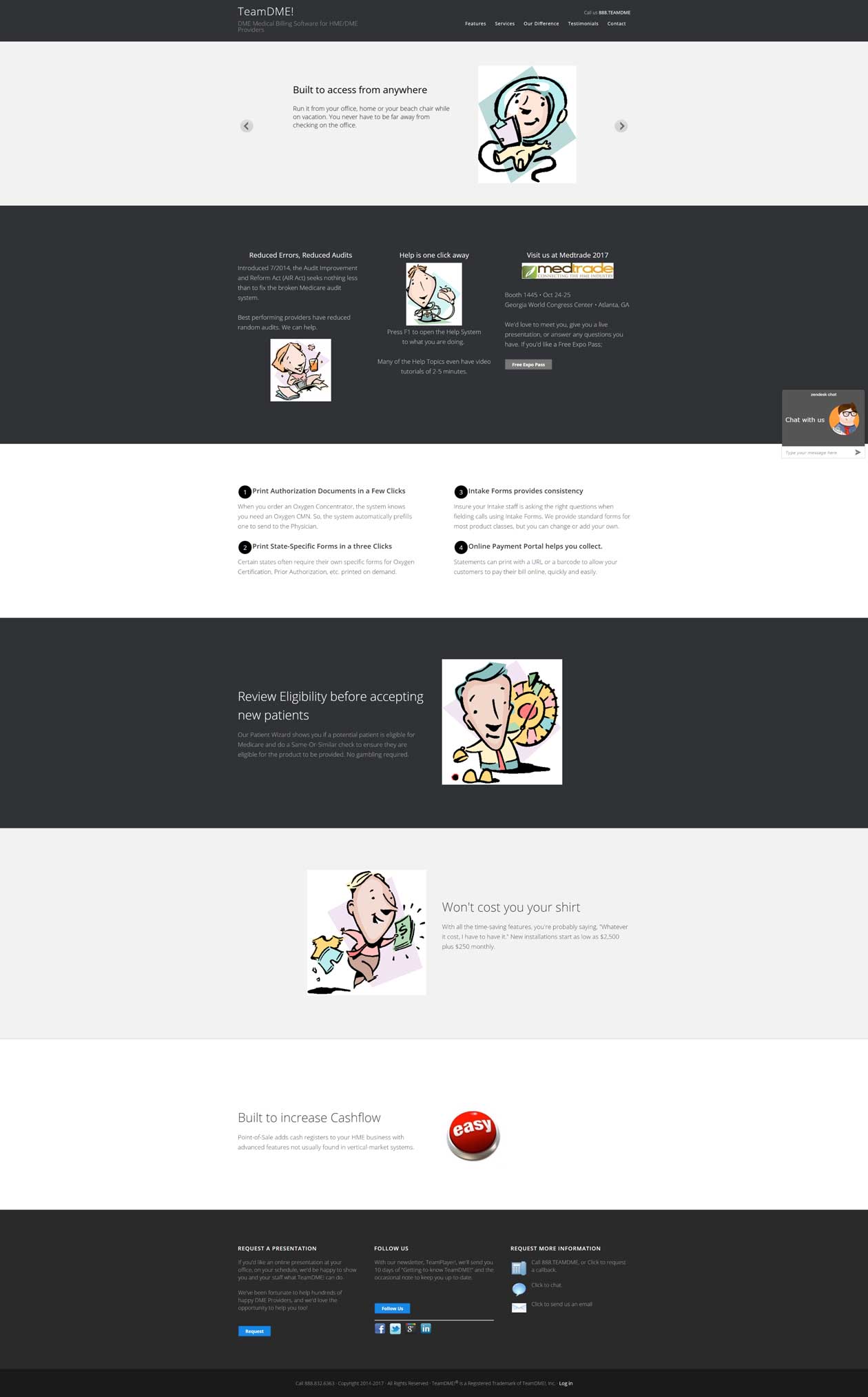 Team DME's very dated website with lots of clip art